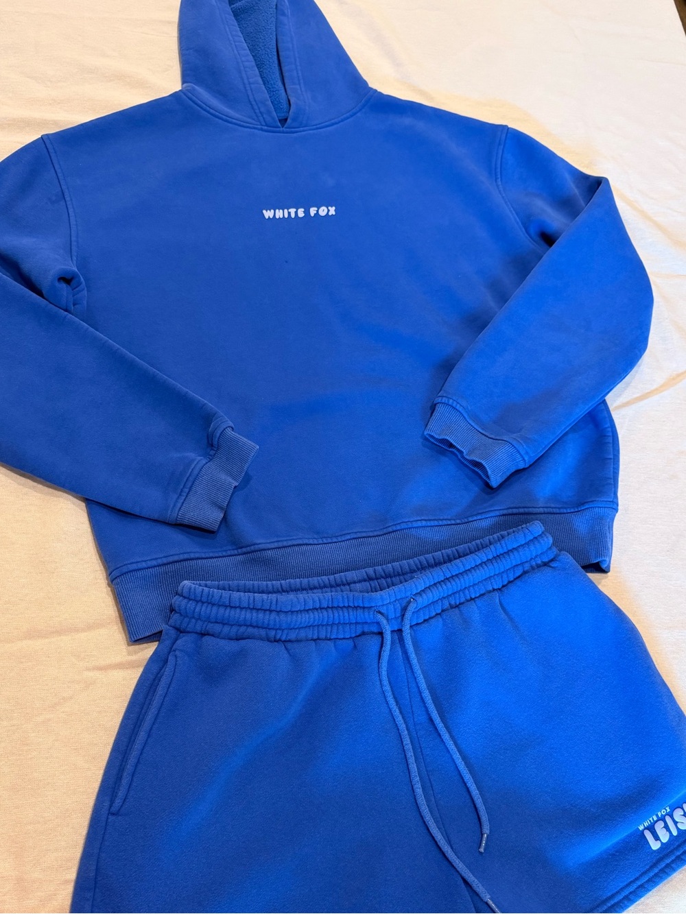 White Fox Leisure Blue Matching Set Hoodie Shorts M/L Oversized